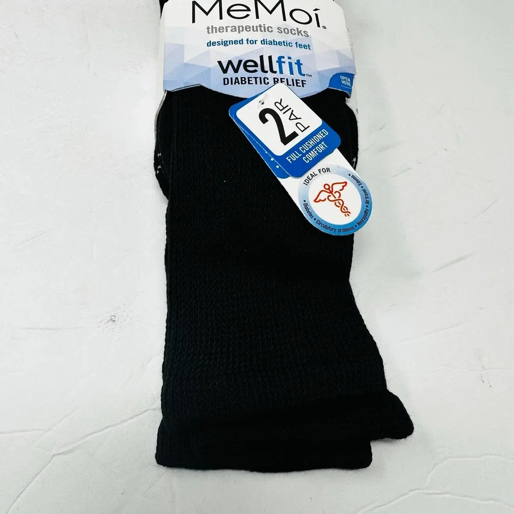 New MeMoi Unisex Therapeutic Large 2 Pair Full Cushioned Cushion Crew‎ Socks NWT